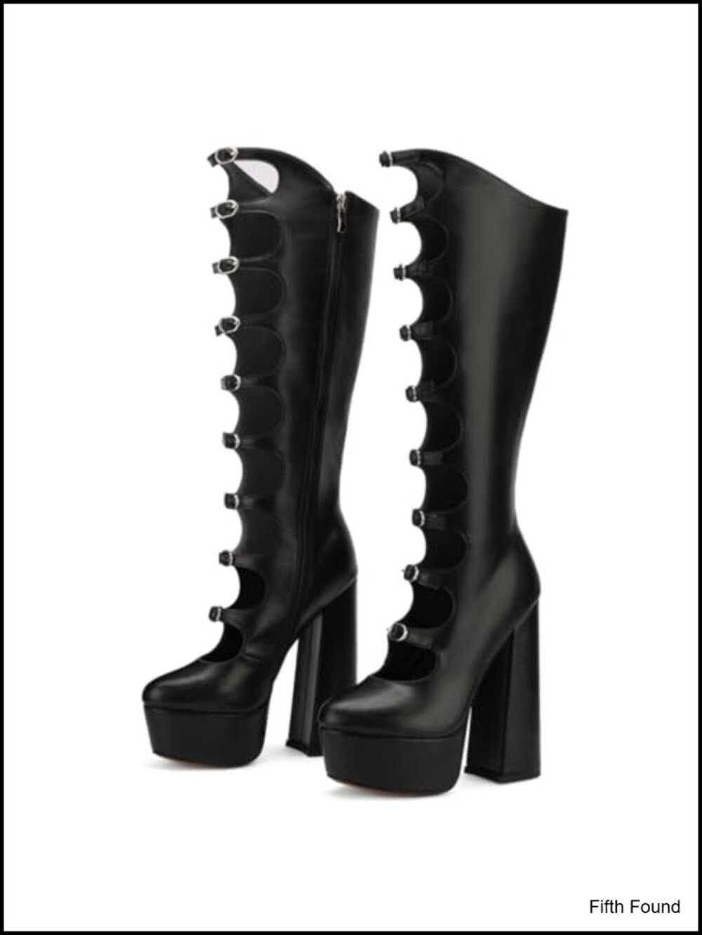 Knee High Platform Boots Chunky Block Heel Buckle Gothic Combat